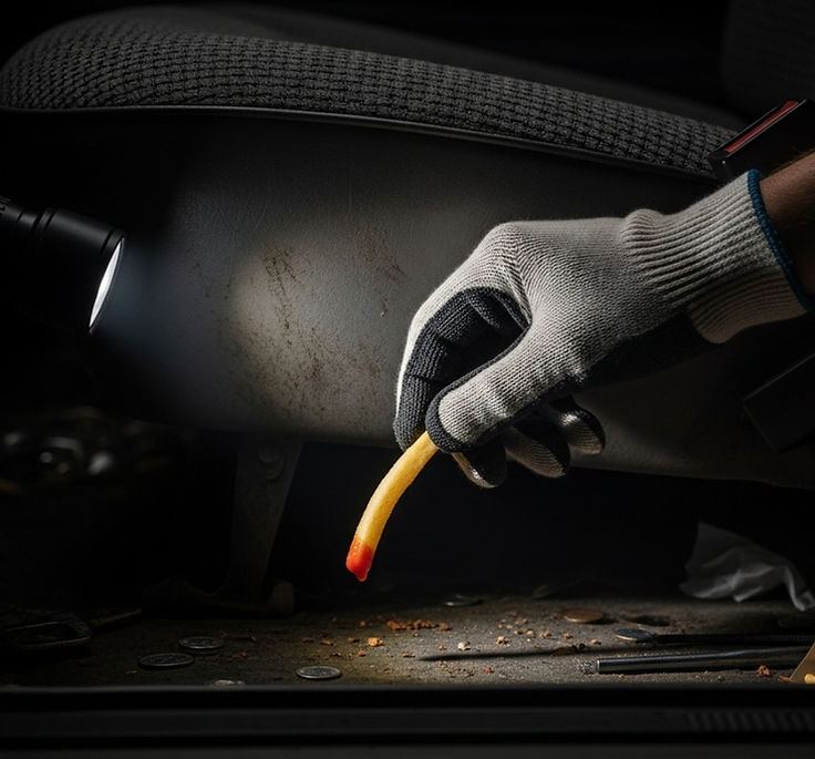 Finding a french fry hidden under a car seat